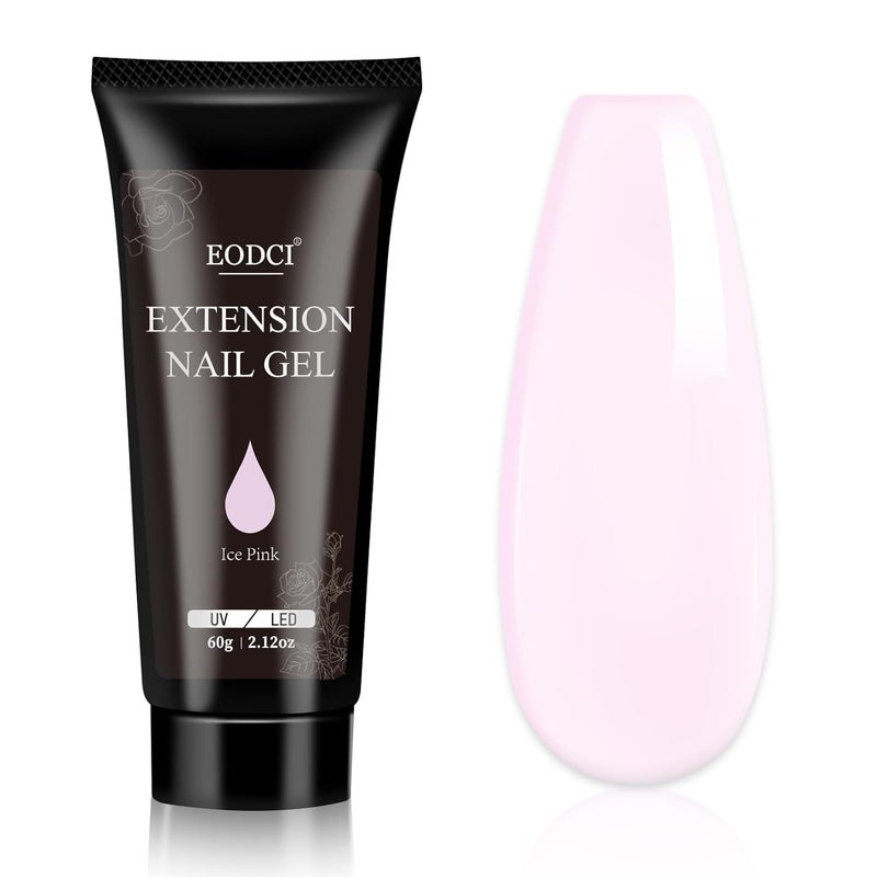 eodci 60g Poly Nail Gel Ice Pink Color, Pink Poly Extension Gel Jelly Color Poly Builder Nail Quick Building Acrylic Nails Poly Extension Gel Poly Thickening Nail Art Beauty - Image 1